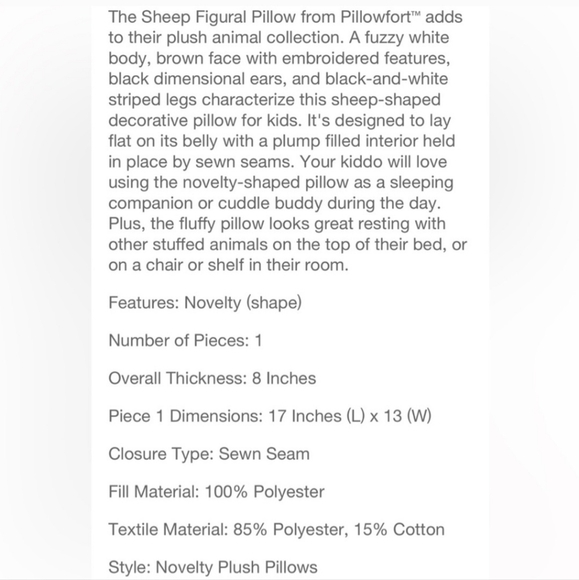 Pillowfort Sheep Lamb Figural Plush Pillow Pal Stuffed Animal Striped 17×13" EUC - Picture 6 of 8